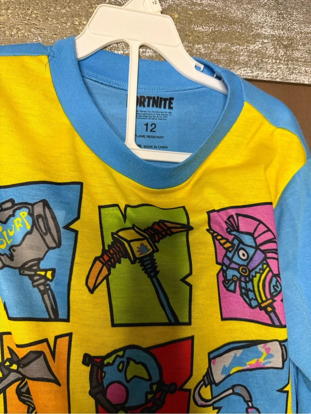 NWT Fortnite Yellow & Blue Graphic Pajama Set